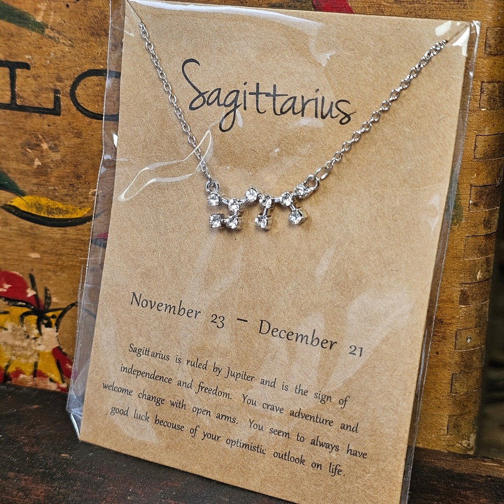 Silver Sagittarius Constellation Rhinestone Necklace Womens OS Zodiac Astrology